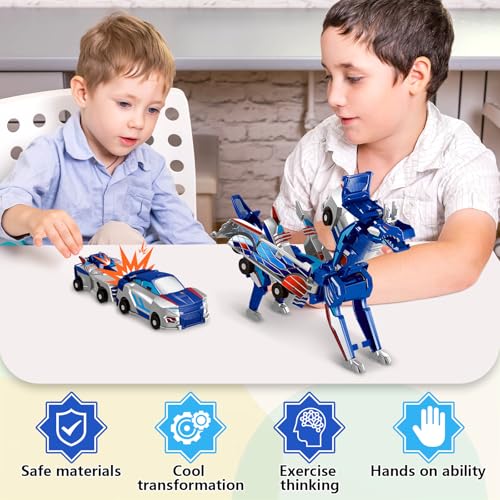 Image of Intoypad Magnetic Collision Transforming Dinosaur Car Toy (Blue Dragon) | 2 Magnetic Cars Transform into Dinosaur Toys for Kids Toddler Fun Deformation Dino Car Birthday Christmas Gift Toys for Boys