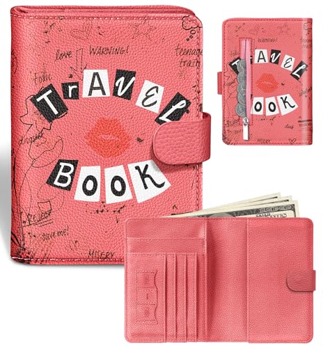 Slohif Passport Wallet Holder Cover for Travel - Women Men RFID Blocking Passport Book Case Protector, Pink Cute Lip Leather Personalized Organizer Slim Carrier Boarding Pass Cards Slots
