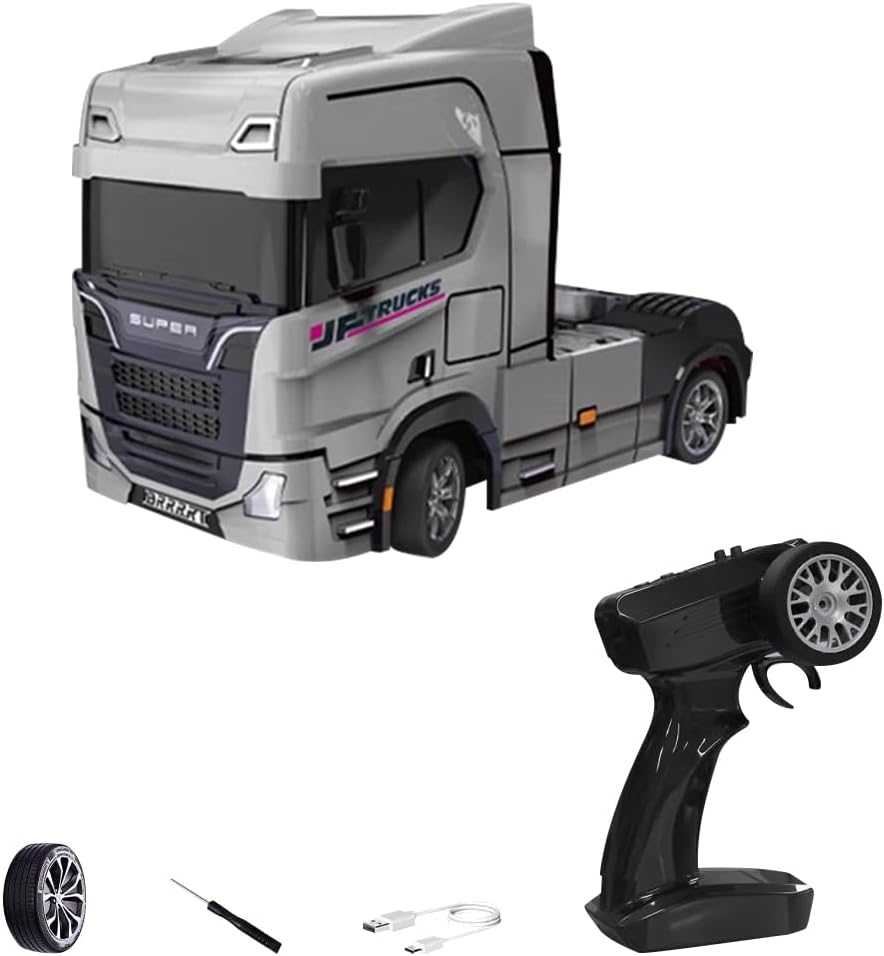 S917 1/43 Mini RC Drifting Car with Gyroscope Road Cones Drift Tires, 2.4G Full-Proportional 15KM/H RC Semi-Truck Remote Control Construction Vehicle Car Model Gift -RTR