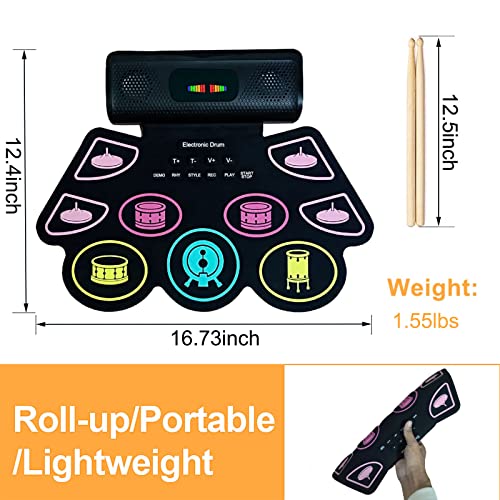 Lamir Electronic Drum Set For Kids 9 Drum Pads Withroll Up Drum Kit With Dynamic Led Display And Built-In Speakers Midi Recording For Festive Birthday Gifts For Kids And Drum Beginners #TOP4