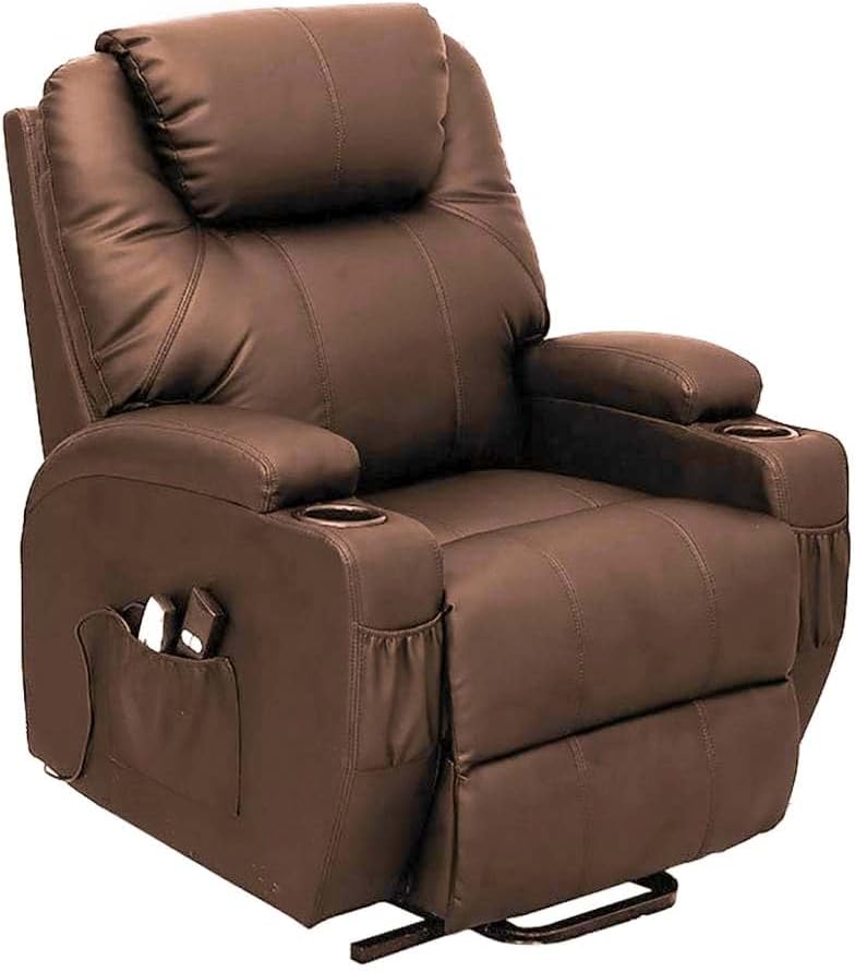 Dream Plus Bonded PU Leather Electric Rise and Recline Mobility Recliner Arm Chair (Brown) (23st/150KG Max User Weight) 48HR DELIVERY