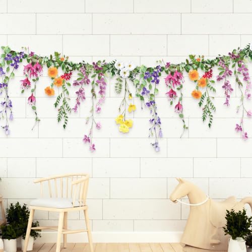 Cheerland Flower Banner Wildflower Garland Floral Party Decorations Waterproof Banner Whimsical Decor for Enchanted Garden Floral Woodland Birthday Tea Party Garden Wedding Onederland Baby Shower