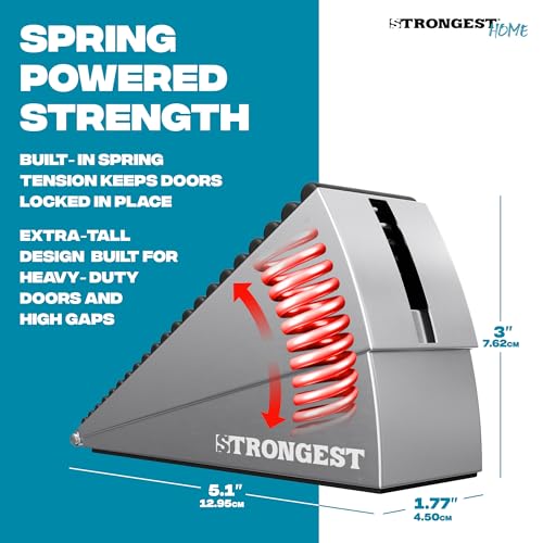 Image of STRONGEST HOME Stoppers for Bottom of Door - Heavy Duty Metal Rubber Door Stopper, Non-Slip Door Stop for Heavy Doors, Works on Wood, Tile & Carpet Floors, Folding Chrome 1 PC + White Wall Protectors