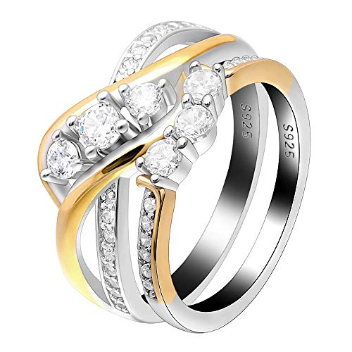 Ginger Lyne Collection Paden 3 Stone 925 Sterling Silver Engagement Ring Band Bridal Set (14) Size 14