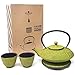 Happy Sales HSCT-MBY08, Cast Iron Tea Pot Tea Set Mochi Bamboo Med Green