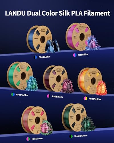 Image of LANDU Silk Dual Color PLA Filament 1.75mm 1KG, 3D Printer Filament Dimensional Accuracy + /- 0.02mm, Coextrusion Filament PLA Shiny Filament Fits for Most FFF 3D Printers,1KG Spool,Blue Pink