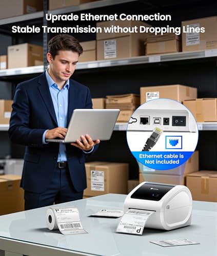 Image of Phomemo D530 Pro 4x6 Shipping Label Printer 300 DPI with 500 Labels, Bluetooth for Mobile, Ethernet USB & Bluetooth for Computer, Thermal Printer with Built-in Paper Bin, for Small Business USPS UPS