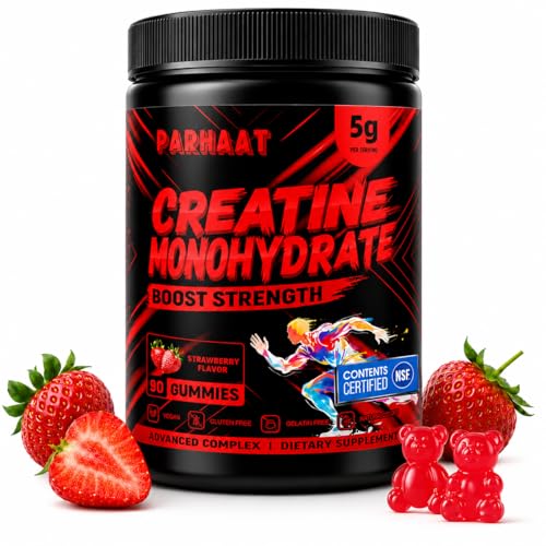 NSF Certified Creatine Gummy - Creatine Monohydrate Gummies 5g for Men & Women - Boost Focus,Strength, and Endurance, Vegan, Gluten-Free, Non-GMO, 2.5 Gram Creatine per Gummy (Strawberry 90 ct)
