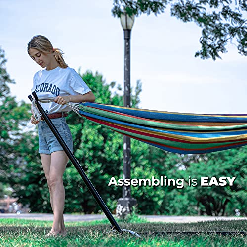 Backyard Expressions Double Camping Hammock with Steel Stand & Carrying Bag, Adjustable Height, Ultra Soft Cotton Blend, 550 lb Capacity, Indoor & Outdoor Portable Hammock by BACKYARD EXPRESSIONS PATIO · HOME · GARDEN - Image 4