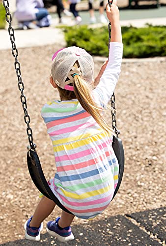 Image of Funky Junque Girl's Criss Cross Hat Messy Bun High Ponytail Kids Baseball Cap