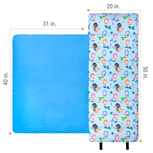 Image of Wildkin Original Nap Mat with Pillow for Toddler Boys and Girls, Ideal for Daycare and Preschool, Measures 50 x 1.5 x 20 Inches, Mom's Choice Award Winner, BPA-Free, Olive Kids (Mermaids) | Removable pillow, 50 x 20 in mat plus 40 x 31 in blanket, machine washable mat, ages 3-7 - preschool ready
