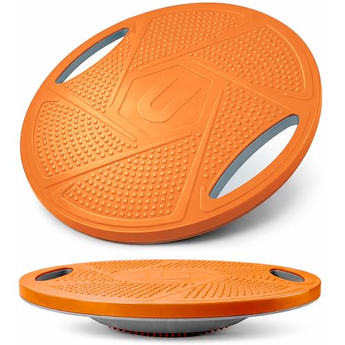 unycos - Tabla de Equilibrio de PP con Asas【Ø41.5 cm】Antideslizante con Rotación de 360°, Tablero Oscilante para Entrenamiento de Coordinación, Fisioterapia y Rehabilitación, Soporta 150 kg (Naranja)