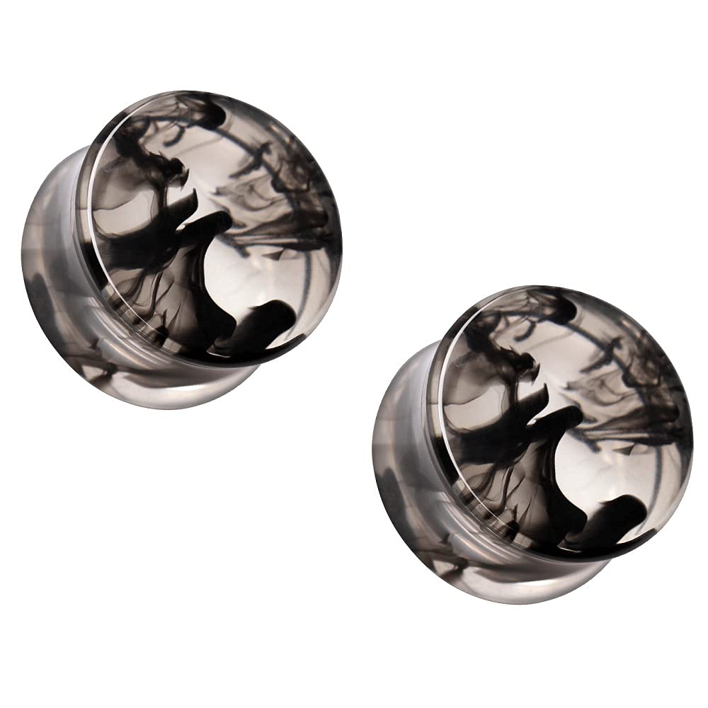 Pierced Owl - Ultra Clear Acrylic Black Ink Drop Design Saddle Plug Gauges, Sold As Pair
