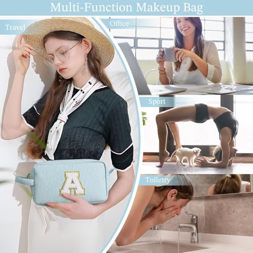Image of YOOLIFE Personalized Gifts for Mom - Initial Makeup Bag Cosmetic Bag Toiletry Pouch, Personalized Birthday Gifts for Mom Grandmother Stepmother, Mother In Law Gifts, Mothers Day Gifts, Light Blue N