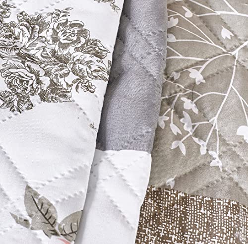 Brilliant Sunshine Rose And Toile Patchwork Couch Cover, Quilted Large Sofa Slipcover, 70" Seat Width, Slip Resistant Furniture Protector, 2" Strap, Washable Couch Cover For Pets, Kids, Dogs,Rose Grey #TOP7