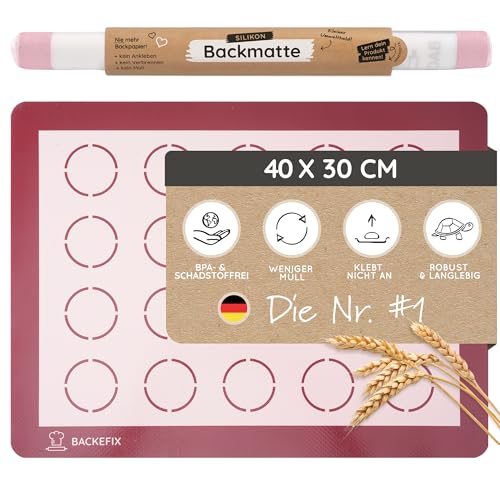 Backefix Tapis à macarons en silicone, 40 x 30 cm, rouge/rose, avec 20 cercles, pour biscuits ou macarons, en silicone platine