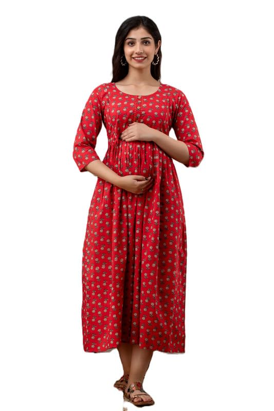 omsha Women's Cotton Floral Printed Anarkali Maternity Kurti for Women Cotton Styl-10-picture-11
