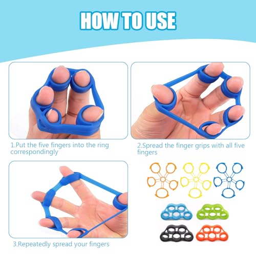 3 Stück Fingertrainer, Handtrainer, Stretch Finger Trainer, Ergotherapie, zum Dehnen der Finger, für Training und Erholung, mit 4 Silikon-Fingerziehern