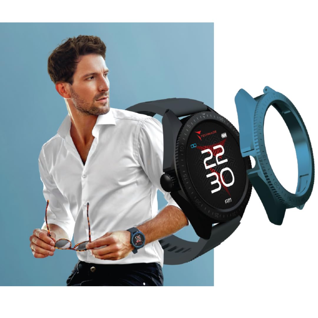 Techmade Rocks 2.0 Montre Connectée Homme Femme, Appels Bluetooth, Notifications Whatsapp, Podomètre, Cardiofréquencemètre, Suivi du Sommeil, Multisport, Étanche, (Noir et Gris Clair)