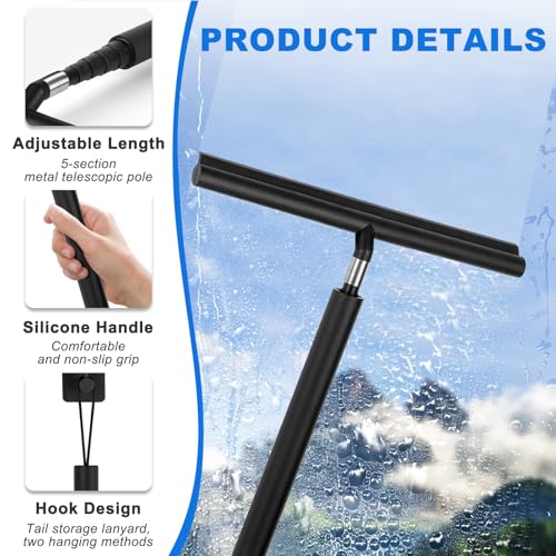 JNUYISW Duschabzieher Langer Stiel, 30-120cm Verstellbarer Wasserschieber Silikon Bodenabzieher mit Halterung Fensterabzieher Abzieher Dusche Boden für Wasser, Haaren, Glasabzieher, Fenster, Spiegel