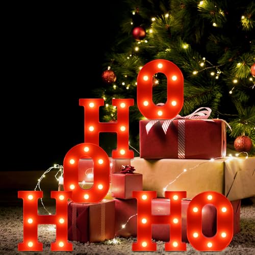 EDYCON Christmas Letter Lights Sign Table Decorations Christmas LED Light up Letters Battery Powered Letter for Home Bar Party Bedroom Tabletop Indoor Decor Gift(HOHOHO) - Image 4