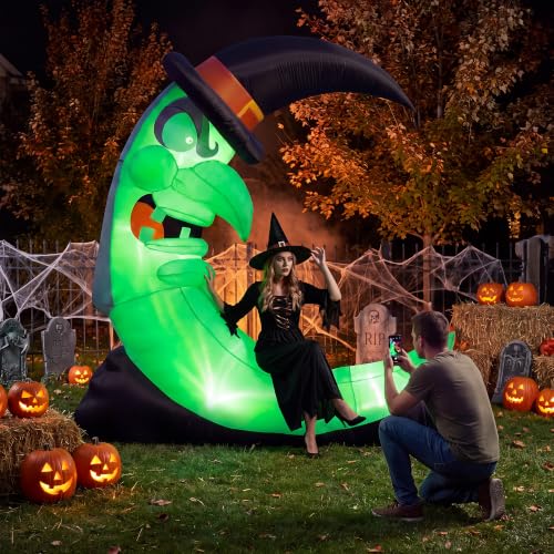 9FT Green Witch Moon Halloween Inflatables Outdoor Decorations, with stool and LED lights, $44.99, Amazon - image 7
