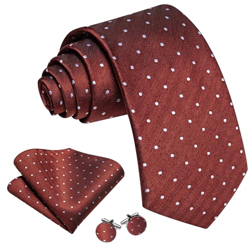 Image of Barry.Wang Ties for Men Silk Tie Sets Polka Dot Woven Necktie Pocket Square Cufflinks Business Wedding