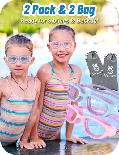 Image of Vvinca Kids Swim Goggles, Swimming Goggles for Kids 3-14 Anti-Fog UV Protection No Leak Pool Glasses for Boys Girls