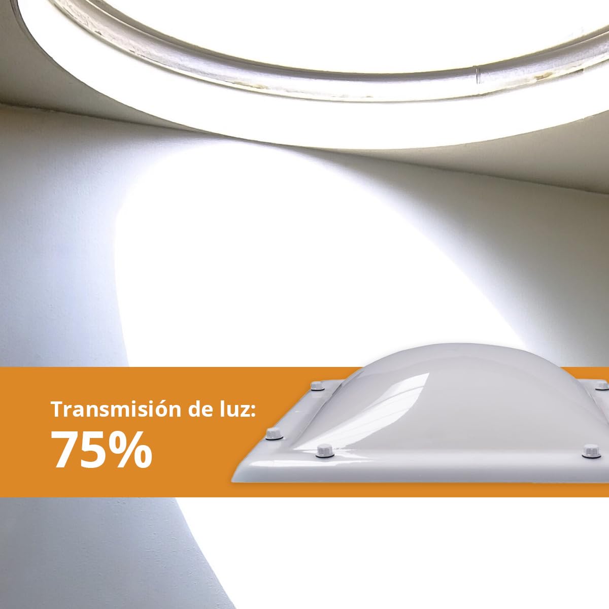 Cúpula Blanco Opal para Claraboya techo Cuadrada Bivalva - Incluye Juntas, Fijaciones y Accesorios de Montaje - Tragaluz - Fabricada en Metacrilato - CxD = 80 x 80 cm - ExF = 94 x 94 cm