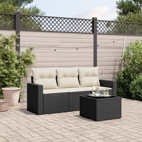 Vetnasa Juego de sofás jardín 4 pzas con Cojines ratán sintético Negro Mobiliario, Muebles de jardín, Asientos de Exterior, Sofás modulares de Exterior Negro 35 KG