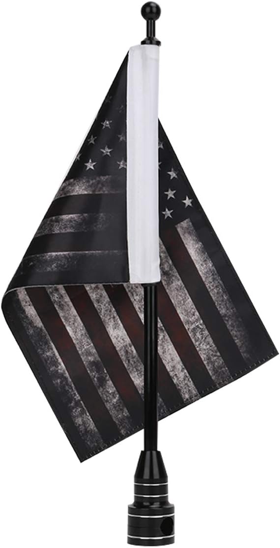 American Flag USA With Black Motorcycle Flag Pole Mount For Harley Davidson Honda Goldwing CB VTX CBR Yamaha - Fits 1/2" Round Luggage Rack