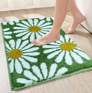 Roseate Flower Super Soft (40x60 cm) Microfiber 2000 GSM Bath Mat Super Absorbent Anti-Skid Door Mats for Home/Bathroom/Bedroom/Kitchen/Floor Mat (Green) Pack of 1