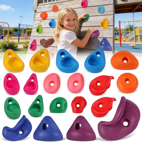 Image of 20 PCS Rock Climbing Wall for Kids,Rock Wall Climbing Holds,Adults Climbing Wall Grip Kits Holds Up to 230 lbs for Outdoor Indoor Home Playground Climbing Wall Holds