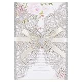 Silver Glitter Butterfly Laser Cut Wedding Invitation Accessories, Customizable Blank Invitation Cards Invitaciones Para Boda 15 AñOs Personalizados QuinceañEra Invitations Christmas Party 50pcs