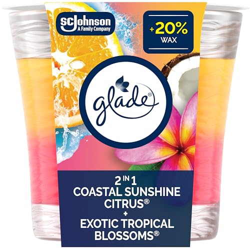 Glade - Glade 2-in-1 Scented Candle, Coastal Sunshine Citrus + Exotic Tropical Blossoms, Air Freshener Infused with Essential Oils for Home Fragrance, 1 Count