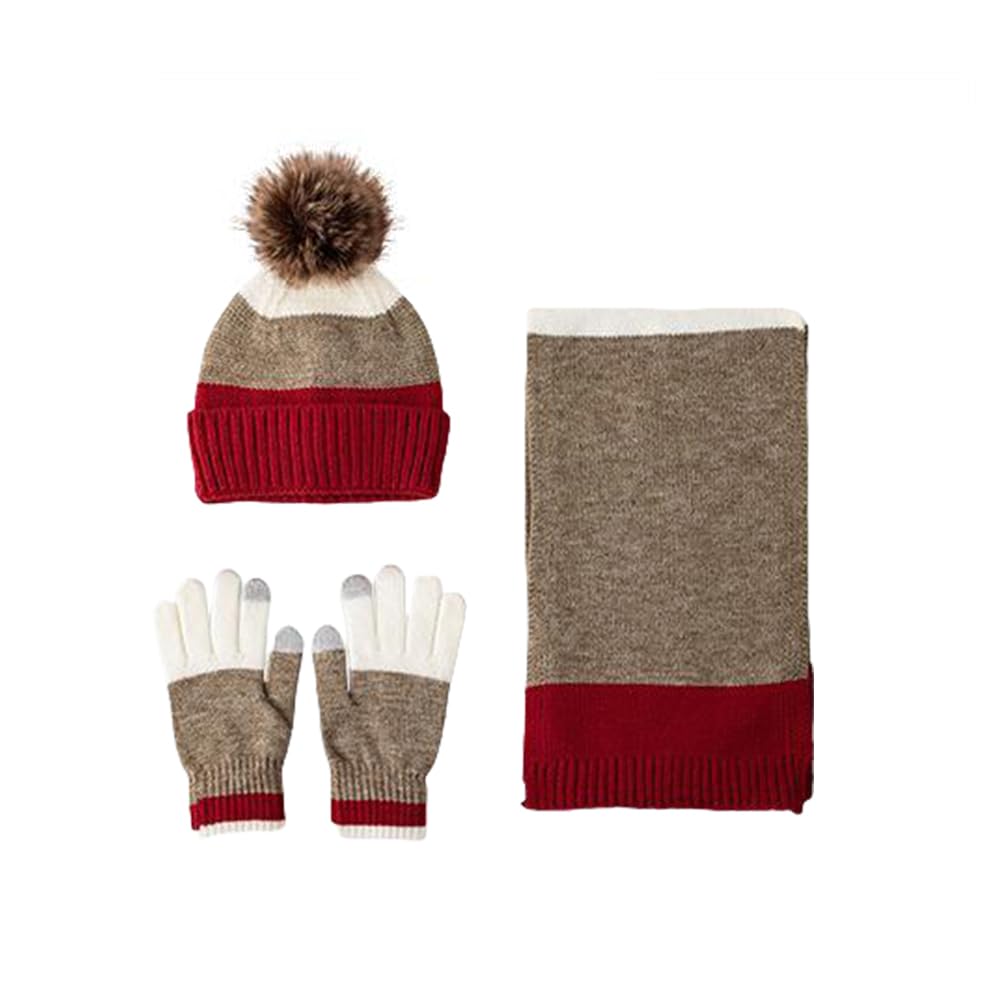 Juego de gorro, bufanda y guantes para niños, con caja de regalo, juego de regalo de invierno para niñas y niños, gorro de punto térmico cálido, forro polar suave, conjunto de invierno para