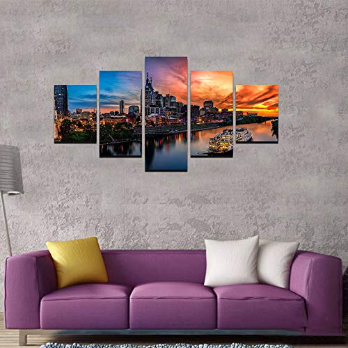 Nashville Wall Art Nashville Tennessee Art Wall Decor Nashville Skyline Picture Canvas Print Cumberland River Poster Framed Home Living Room Bedroom Decoration(60''Wx32''H) - Image 4