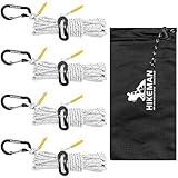 ガイロープ タープロープ テントロープ キャンプ ロープ カラビナ付き ロープ ナイロン 高耐荷重 350kg以上 反射 頑丈 おしゃれ アウトドア用 (ホワイト４個入り, 直径3ｍｍ)