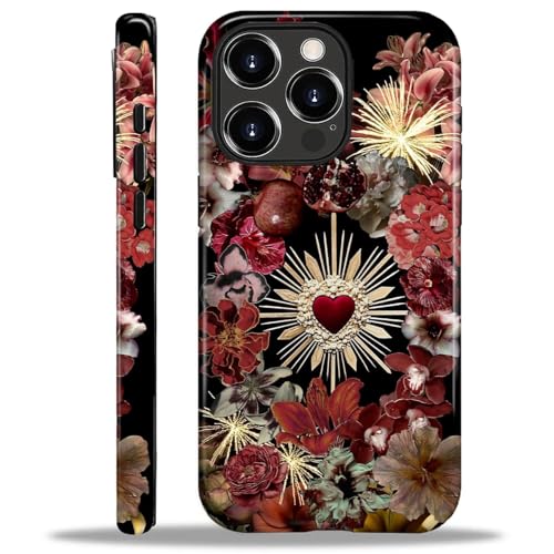 ANLUN STORE Case for iPhone 16 Pro Max, Hybrid Dual Protection Soft TPU + Hard PC Shockproof Cover Anti-Scratch & Slim Protective for Men Women Case Gothic Red Heart Mysterious Flower Design