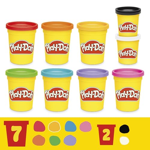 Play-Doh Favorite Colour Pack of 9 Cans, 7 x 113 g and 2 x 57 g, Incl. White & Black, Modelling Compound - Image 2