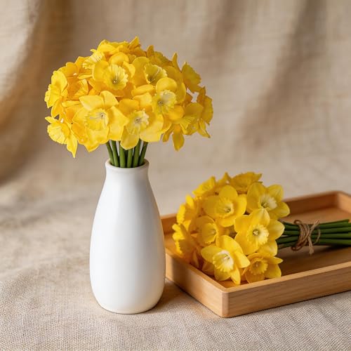 MINWEGI 2 Bundles Realistic Artificial Daffodils - 12 Stems Handmade Silk Flowers for Home Decor British Spring Style Yellow Narcissus No Maintenance Faux Floral Arrangement (32cm)