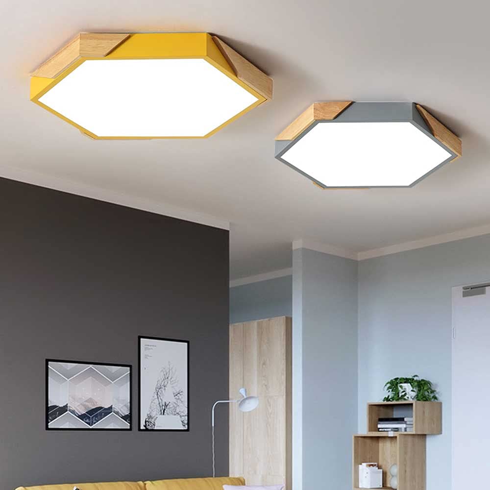 Wielokątna Lampa Sufitowa Lampa Sufitowa Z Drewna Oszczędność Energii 18W 1790lm Ściemnianie Trójkolorowe Łatwa W Instalacji Oprawa Oświetleniowa Macaron Color Dziecięca Lampka
