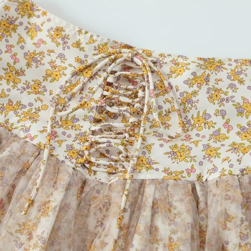 Women Y2K Floral Print Short Skirt High Waist Layered Sheer Mesh Pleated Skirt Vintage Tie Up A Line Mini Skirt3