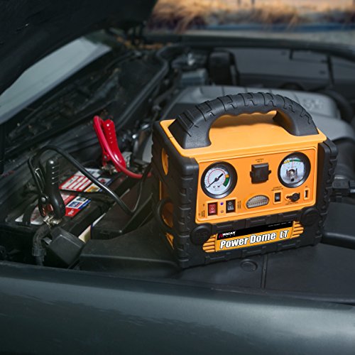 Wagan EL2464 Power Dome LT Auto 300 Peak Amp Jump Starter with 260 PSI Air Compressor, 200W Power Inverter, AC Receptacle, DC Sockets, USB Power Port, LED Worklight, Yellow
