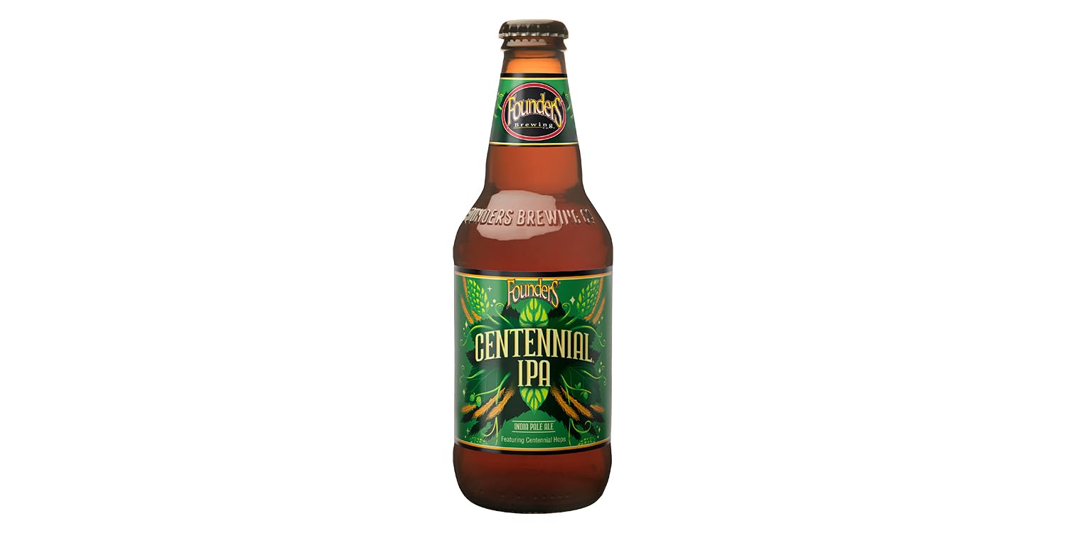 Founders Centennial IPA, Pack 24 Botellas x 33cl, Cerveza Dorada, Aroma Intenso a Limón Con Notable y Persistente Amargor, 7.2% Volumen de Alcohol
