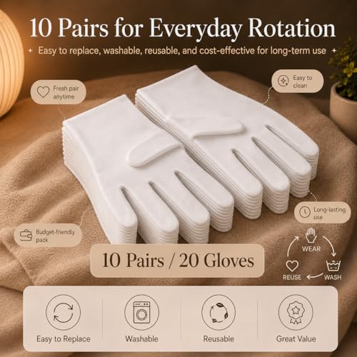 Guantes de algodón blanco para eccema y manos secas, 10 pares elásticos 4