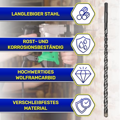 3 Stück SDS Plus Bohrer Set Beton Ø 10 mm x 260 mm aus Stahl und Wolframkarbid - Betonbohrer Kann für Ziegel Mauerdurchbruchbohrer Wandbohrer Stahlbeton Verwendet Werden - MONTERAL