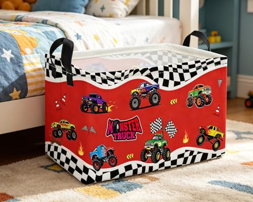 Image of Essme Rectangular Kids Basket,Car Storage Bins Organizer with Handles for Boys Room Decor, Gift Basket,Shelf Basket.(Red Car)