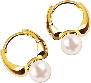 White Pearl Drop Earrings for Women Girls Sterling Silver Small Hoop Earrings with Pearl Huggie Hoops Earrings Studs 18K Gold Plated/White Gold Plated Dainty Pearl Jewelry Gift Hypoallergenic