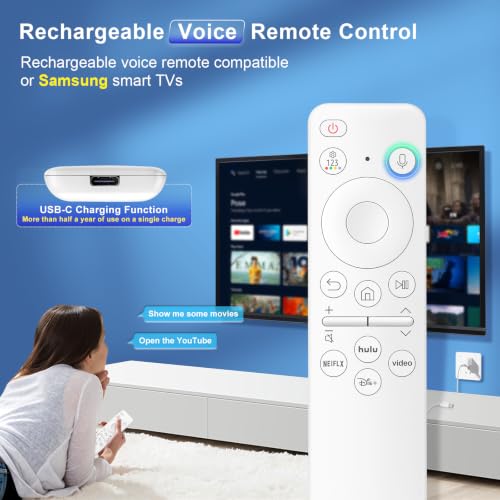 Image of Rechargeable Voice Remote for Samsung Smart TVs, Replacement for 2021-2025 Samsung TV Remote Control with Voice Search. 2-Year Warranty.